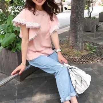 [ Chesty ] 엘레강트 슬리브 상의 블라우스 프릴 핑크 레이스