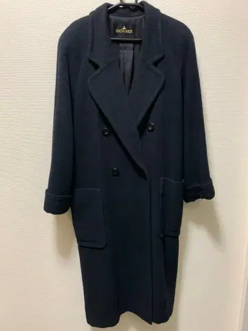 EMCHARIOT 네이비 더블 브레스트 롱 코트