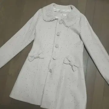 리본 포함 핑크 트위드 롱 코트