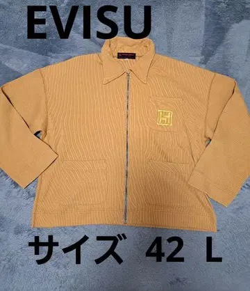 [ EVISU ] 에비수 머스타드 리브 니트 집업 사이즈 42 L