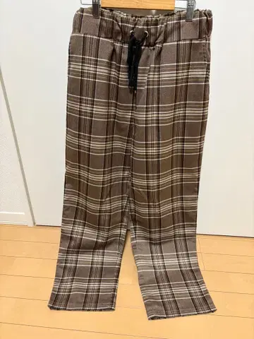 브라운 체크 와이드 팬츠