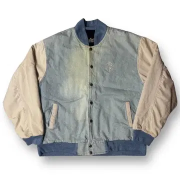 90s AUBURN 워너 데님 절개 바시티 자켓 빈티지 자수 로고