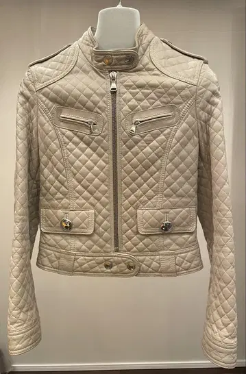 D&G 라이더 자켓 베이지 천연 가죽 퀼팅 36
