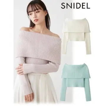 SNIDEL 접이식 니트 풀오버 오프숄더