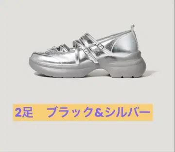 GU rokh 메리제인 슈즈 실버, 블랙 XL 2켤레