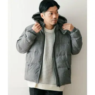 그레이 후드 부착 다운 자켓 M