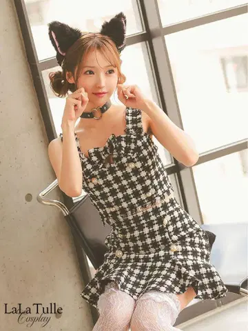 lala tulle 하운드투스 패턴 셋업 고양이