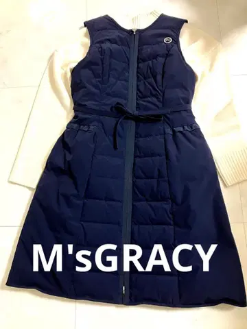 M'sGRACY 네이비 퀼팅 다운 베스트 허리 리본 포함