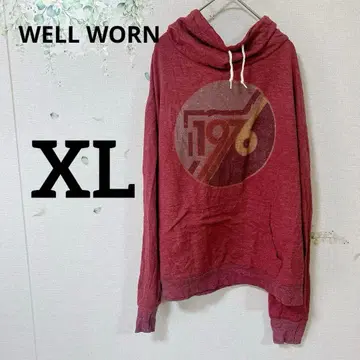 [XL] WELL WORN 1976 프린트 후드티 트레이닝복 보르도