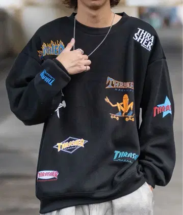 THRASHER 블랙 맨투맨 M 사이즈
