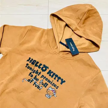 새상품 헬로키티 후드 부착 후드티 브라운 카멜 속기모 오렌지 M