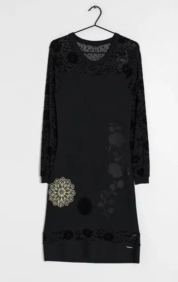 Desigual 블랙 꽃무늬 자수 긴팔 튜닉