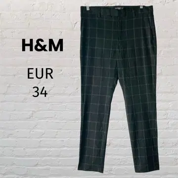 H&M 슬림핏 블랙 계열 체크 팬츠 EUR34