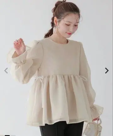 fitmore 크링클 시어 오간자 볼륨 슬리브 상의
