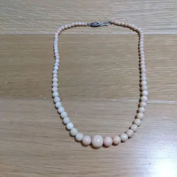 코랄 비즈 목걸이 실버 클로징 포함 약 45cm