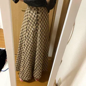 울 패턴 플레어 맥시 스커트