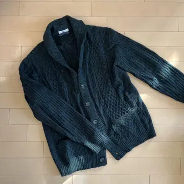 쉽스 남성용 숄카라 니트 가디건 다크 그린