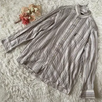 SIMPLE LIFE 스트라이프 밴드 카라 긴팔 셔츠 (M)