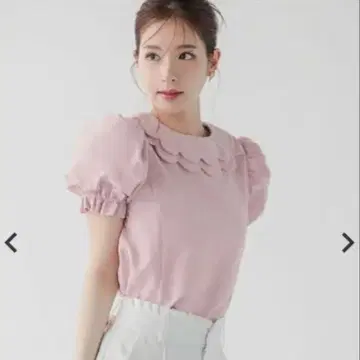 Fit more 핏모어 블라우스 스캘럽 칼라 퍼프 슬리브 핑크