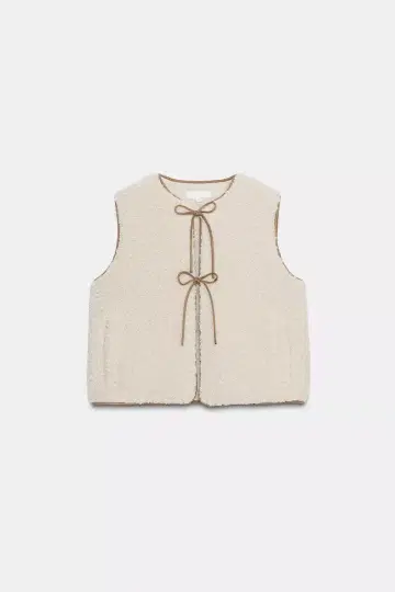 ZARA 보아 베스트 리본 포함 크림색