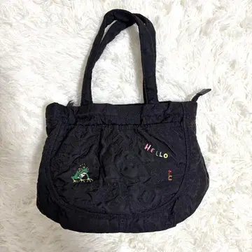 츠모리치사토 핸드백 숲속 동물 자수 나일론 미니 토트 블랙