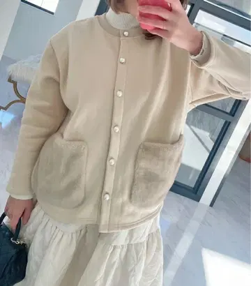 Myu 퍼 포켓 속기모 맨투맨 가디건
