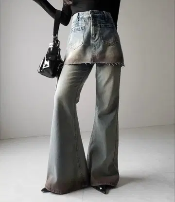 스커트 레이어드 빈티지 플레어 데님 미사용 새상품 치마바지