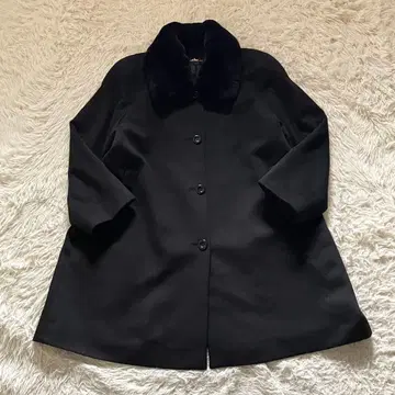 [ 새상품급 ] Cathelin 퍼 롱 코트 캐시미어 30% 블랙 9AR