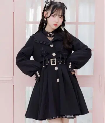ROJITA 시어 프릴 트렌치코트 블랙 비쥬