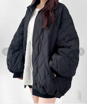 Heather 퀼팅 볼륨 블루종 블랙