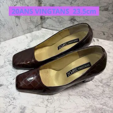 새상품급 20ANS VINGTANS 악어 엠보싱 펌프스 브라운 스퀘어토