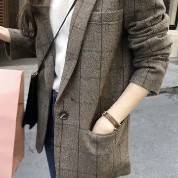 [미사용 새상품] 체크 테일러드 자켓 여성용