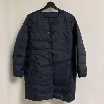 무인양품 포켓터블 노카라 롱 코트 라이트 다운 네이비