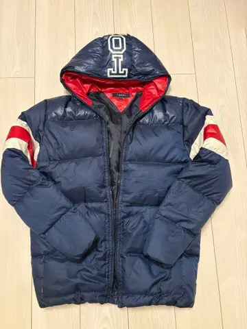 TOMMY XL 후드 부착 다운 자켓 네이비/레드