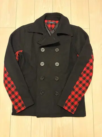 TOMMY 피 코트 블랙/레드 체크 XL