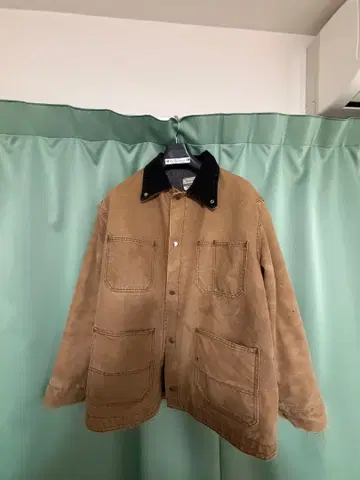 코튼 브라운 자켓 울 안감 부착