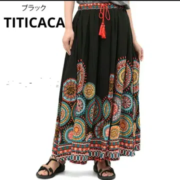 택 포함 티티카카 에스닉 롱 플레어 스커트 블랙
