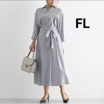스트라이프 패턴 긴팔 셔츠 원피스