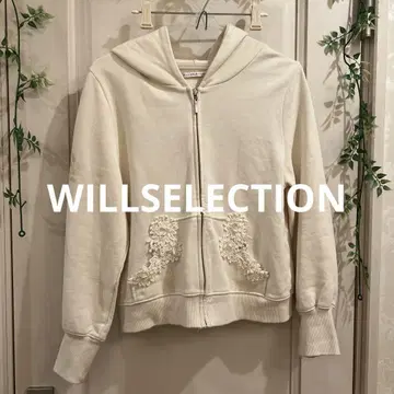 WILLSELECTION 화이트 펄 레이스 장식 후드티 M
