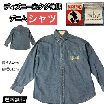 디즈니 빨간 택 후기 데님 셔츠 해외 S (L 상당) 사이즈 미키 빈티지