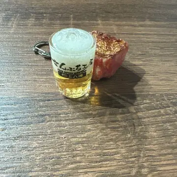 식품 샘플 미니어처 맥주와 고기 키링