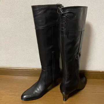 언타이틀 UNTITLED 롱 부츠 블랙 블랙 가죽 레이스업