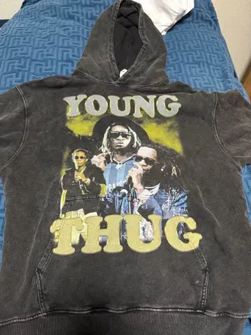 YOUNG THUG 그래픽 후드티 다크 그레이