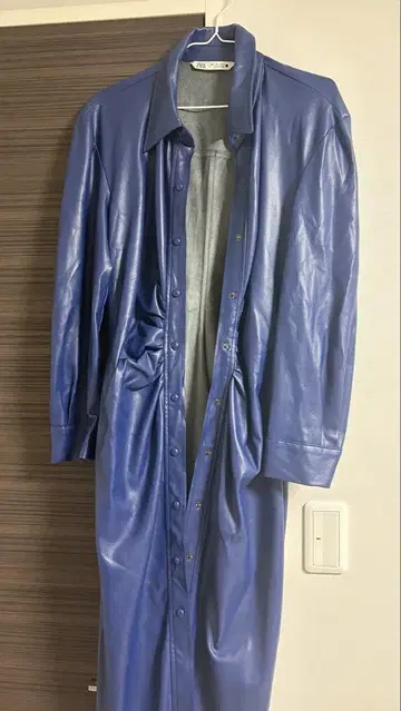 ZARA 파랑 가죽 롱 셔츠 드레스 L