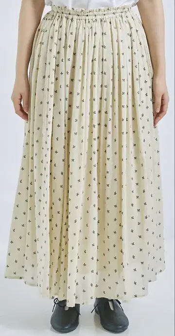 리프 무늬 플로키 프린트 안감 부착 개더 스커트
