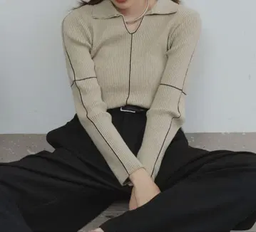 DFFUR. 카라 부착 라인 리브 니트 풀오버