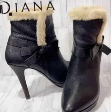 D.IANA 퍼 포함 힐 부티 23.0cm 블랙