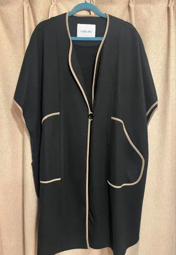 배색 트리밍 판초 베스트 코트