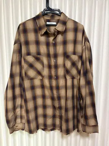 DISCOAT 옴브레 체크 오버 셔츠 M 사이즈 모카