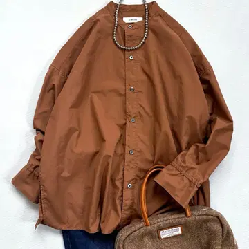 LE MELANGE 밴드 카라 셔츠 브라운 일본제